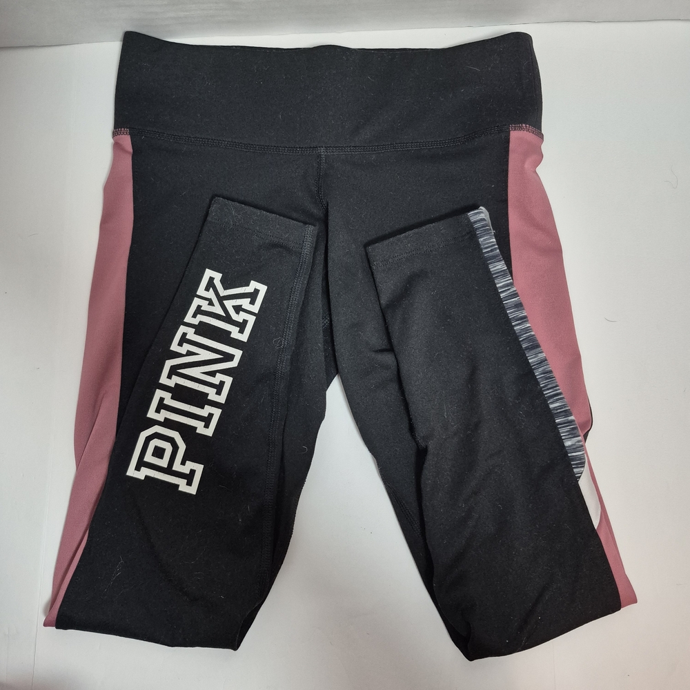 PINK Victoria’s Secret‎ Black & Rose Colorblock Leggings Women’s Small Athletic